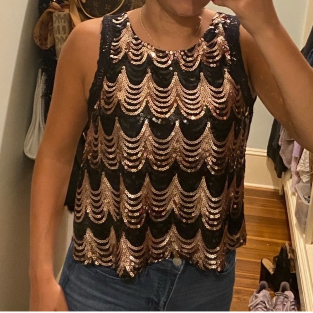 FREE WITH PURCHASE L8ter Black and Gold Sequin Tank Top